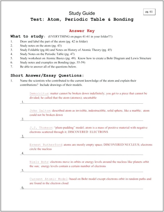 Periodic Table Study Guide Worksheet Answers