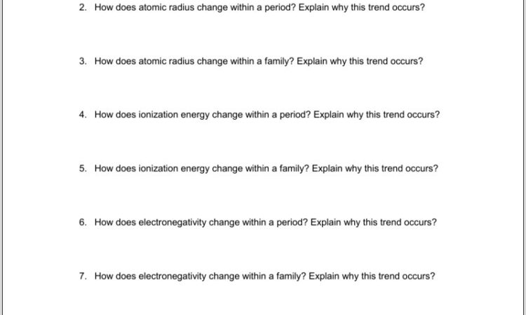 Periodic Table Trends Worksheet And Answers