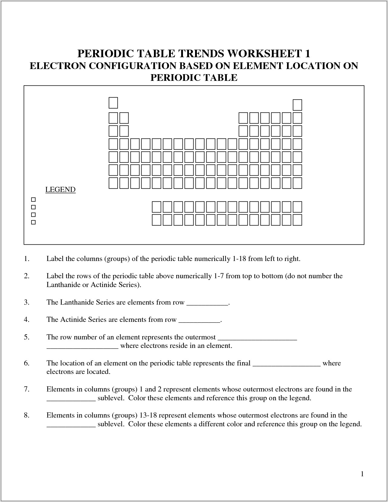 Periodic Table Trends Worksheet Doc