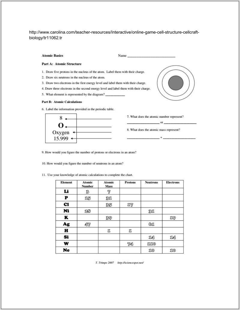 Periodic Table Worksheet Chapter 5