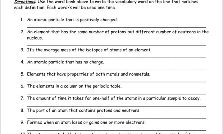 Periodic Table Worksheet Chapter 6