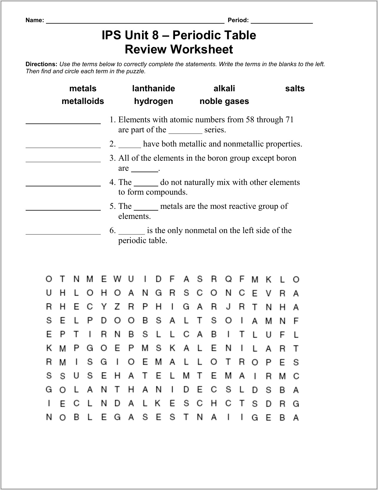 Periodic Table Worksheet Find The Elements Answers