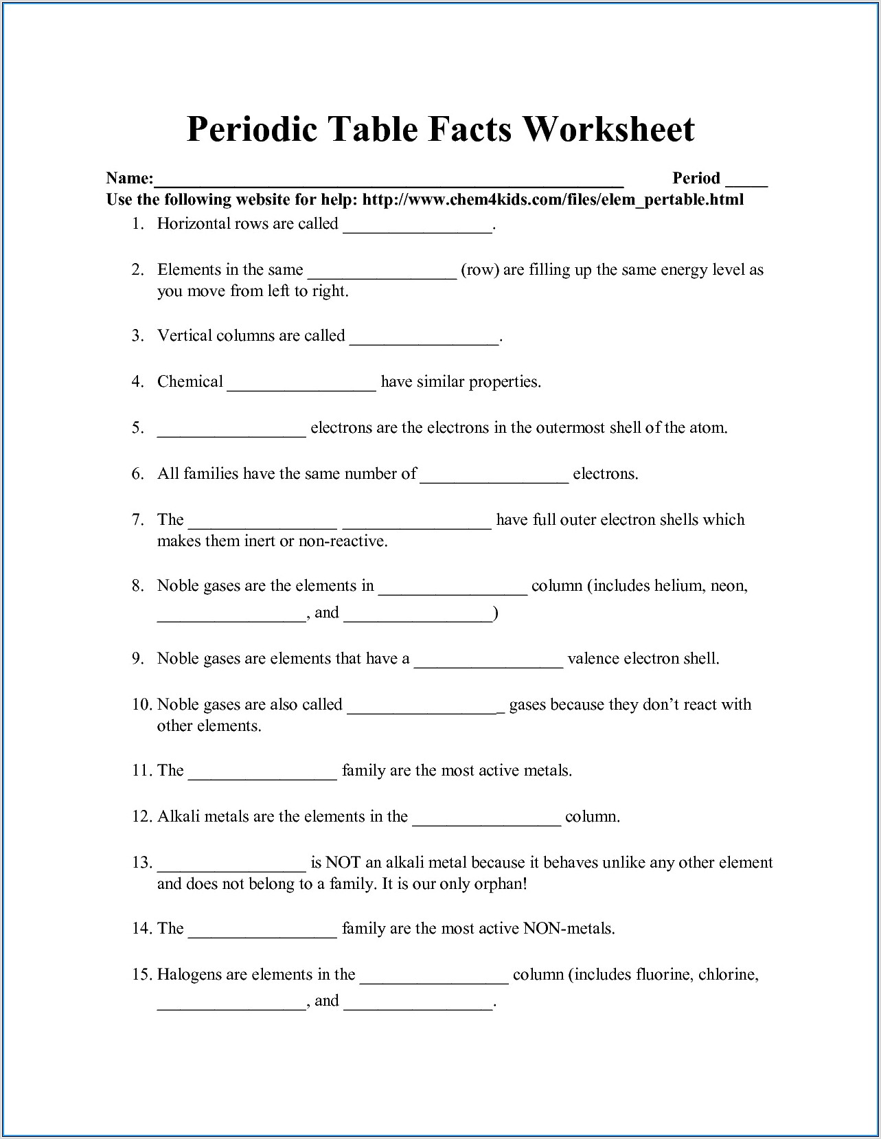 Periodic Table Worksheet For Middle School Pdf