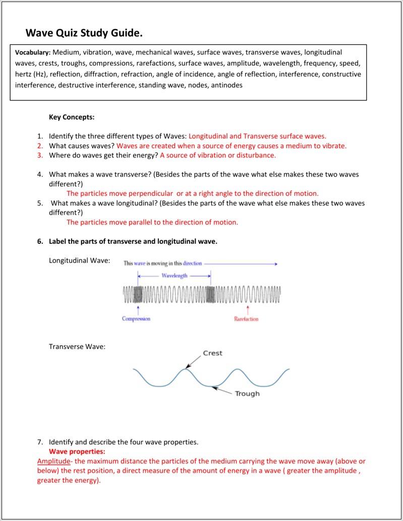 Physical Science Waves Worksheet Answers