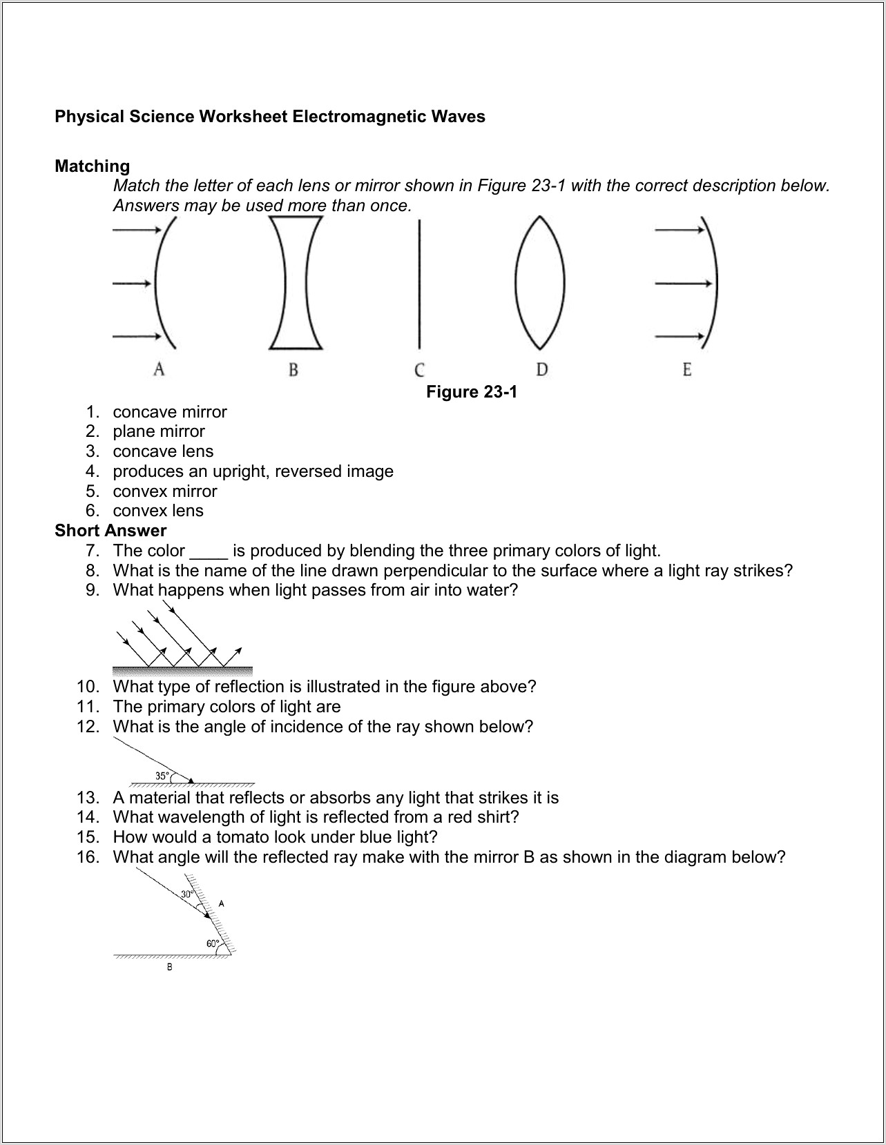 Physical Science Waves Worksheet