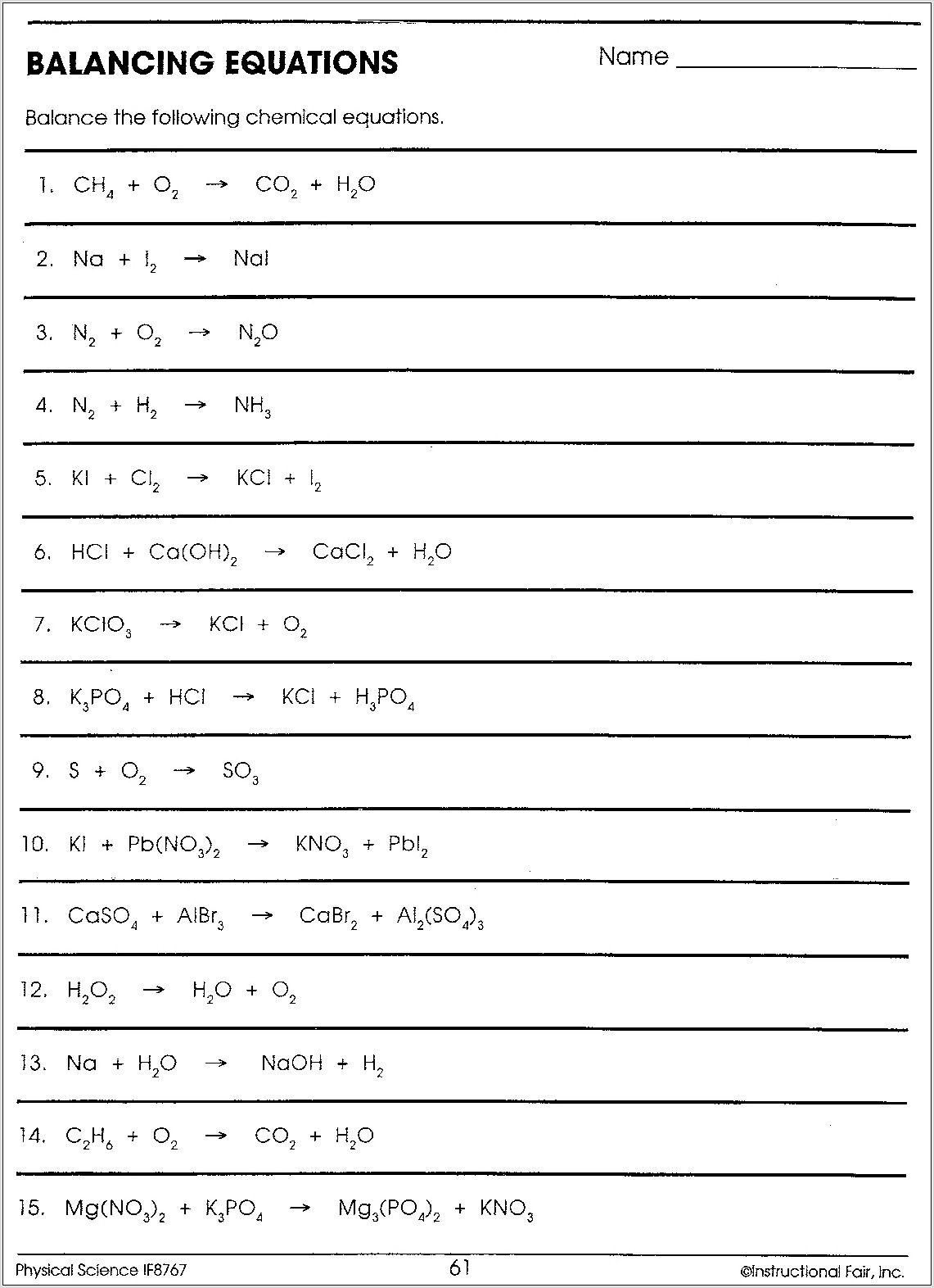 Physical Science Worksheet Answers