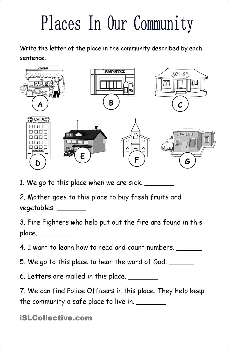 Places In School Worksheet For Kindergarten