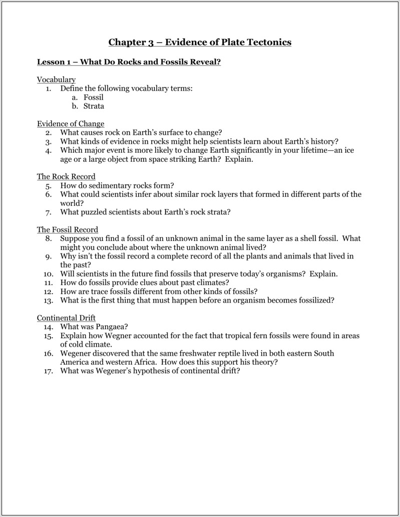 Plate Tectonics And The Fossil Record Worksheet