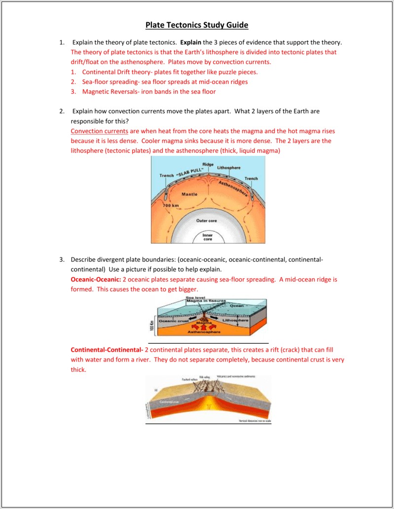 Plate Tectonics Convection Currents Worksheet