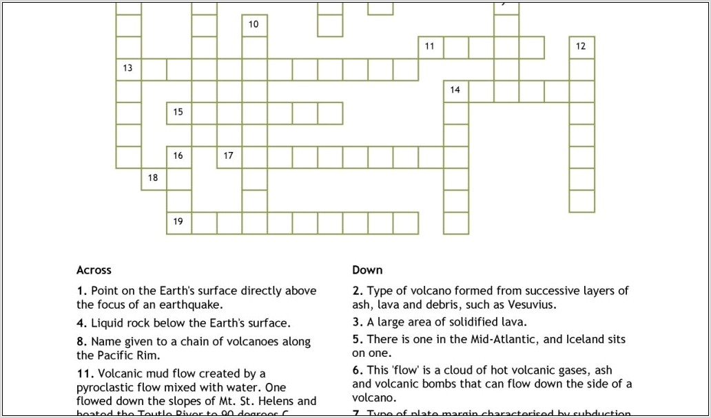 Plate Tectonics Crossword Worksheet Answers