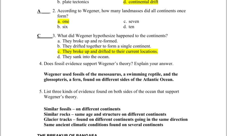 Plate Tectonics Drifting Continents Worksheet Answers