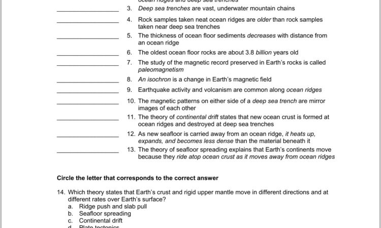 Plate Tectonics Marine Bio Worksheet