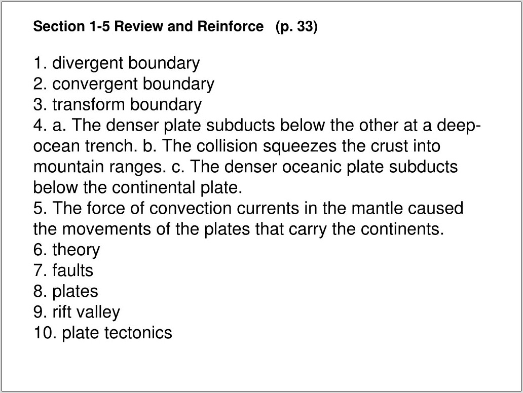 Plate Tectonics Review And Reinforce Worksheet Answers