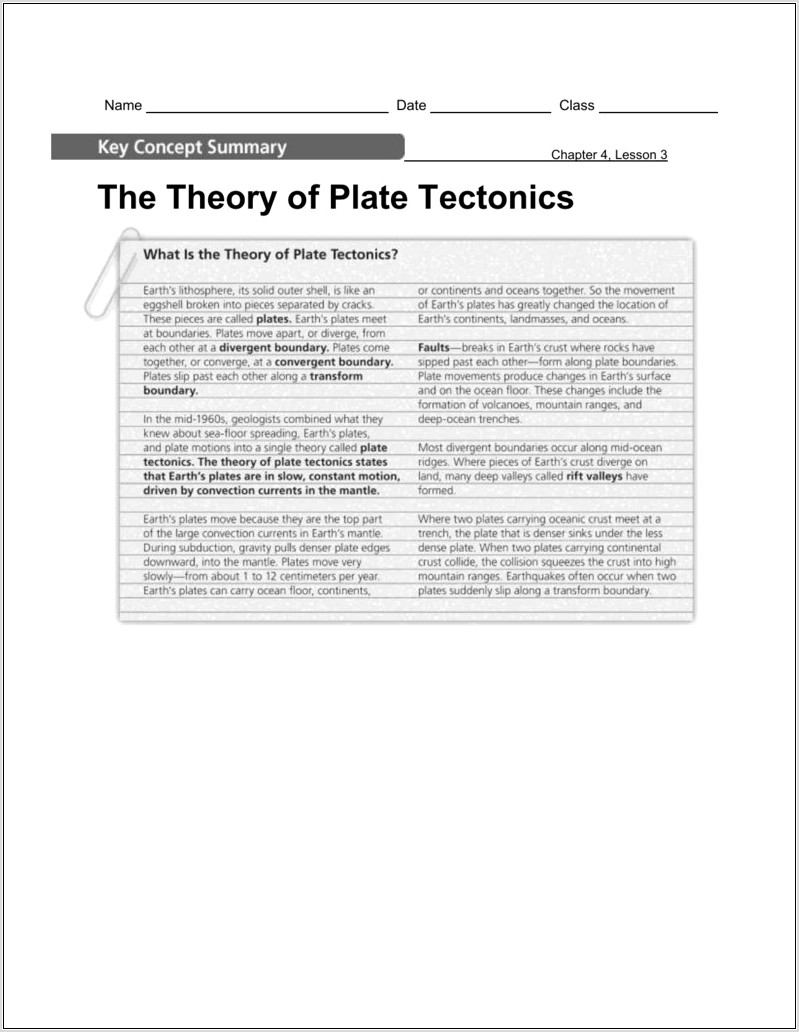 Plate Tectonics Theory Worksheet