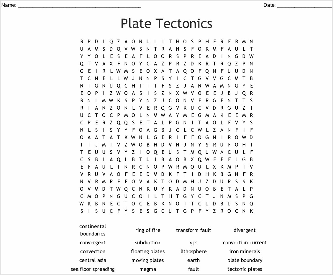 Plate Tectonics Worksheet 10th Grade