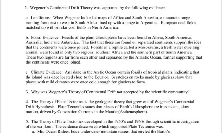 Plate Tectonics Worksheet And Answers