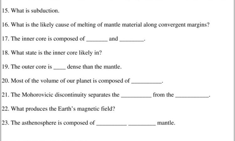 Plate Tectonics Worksheet For Grade 10