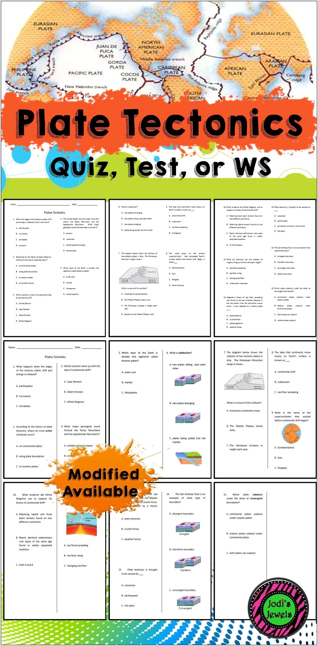 Plate Tectonics Worksheet Middle School