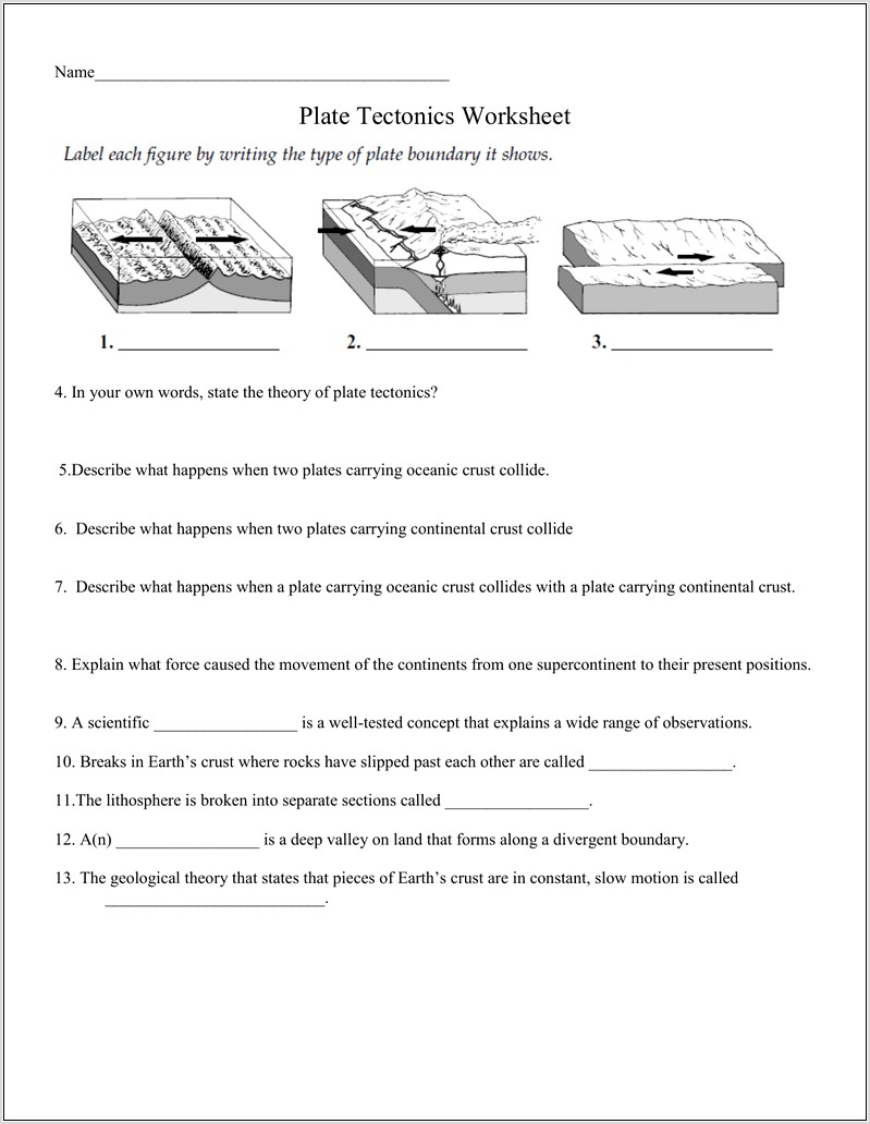 Plate Tectonics Worksheets For Elementary