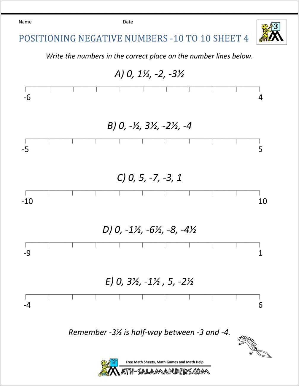 Positive And Negative Numbers Worksheet