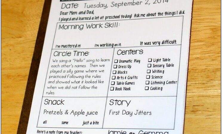 Preschool Printable Daily Reports