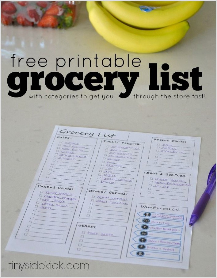 Preschool Printable Grocery List