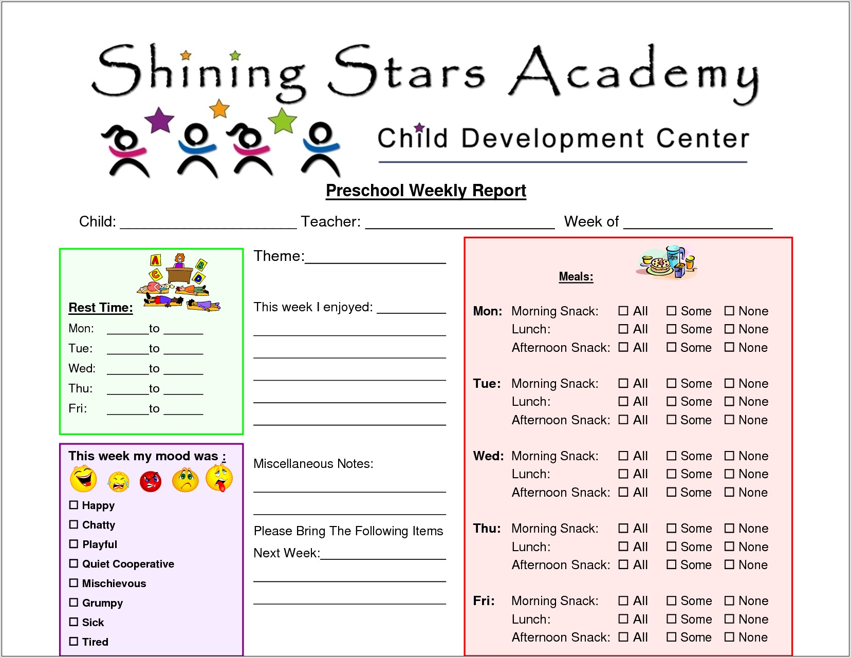 Preschool Printable Progress Reports