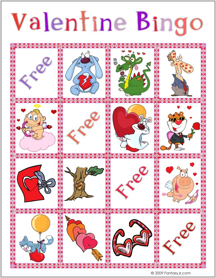 Preschool Printable Valentine Bingo Cards