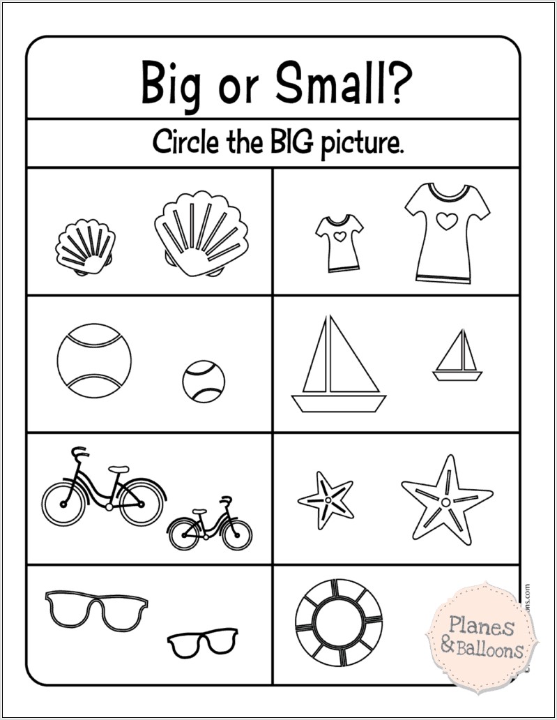 Preschool Worksheet Big And Small