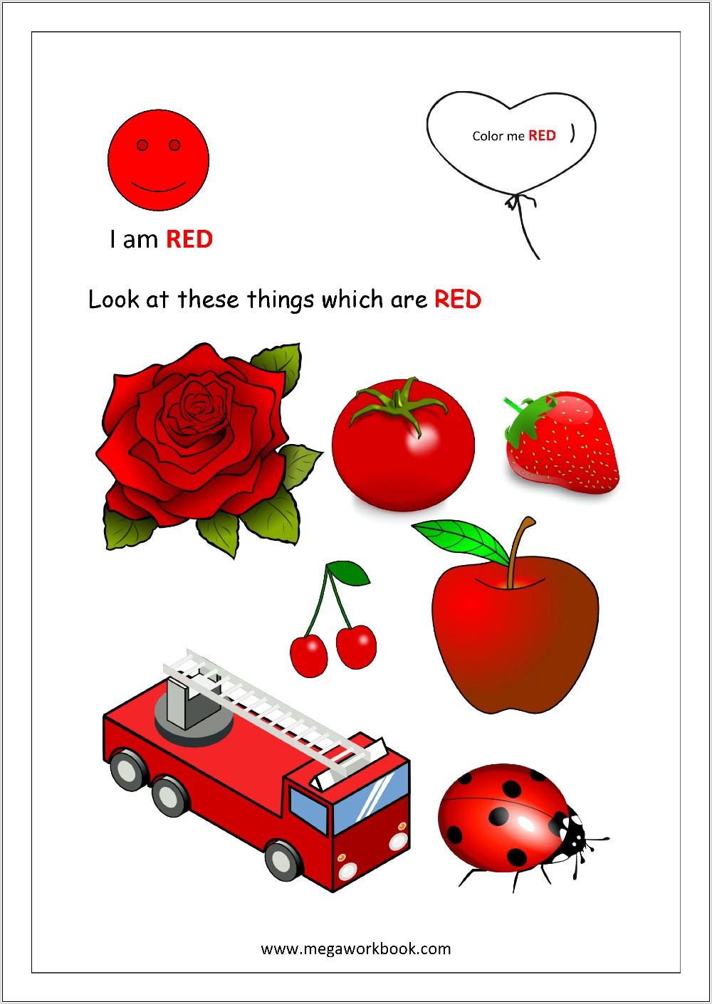 Preschool Worksheet For Color Red