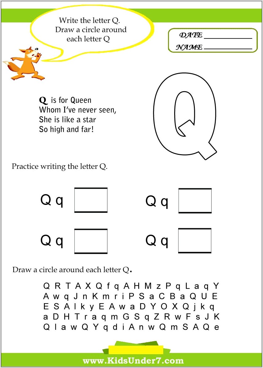 Preschool Worksheet For Letter Q