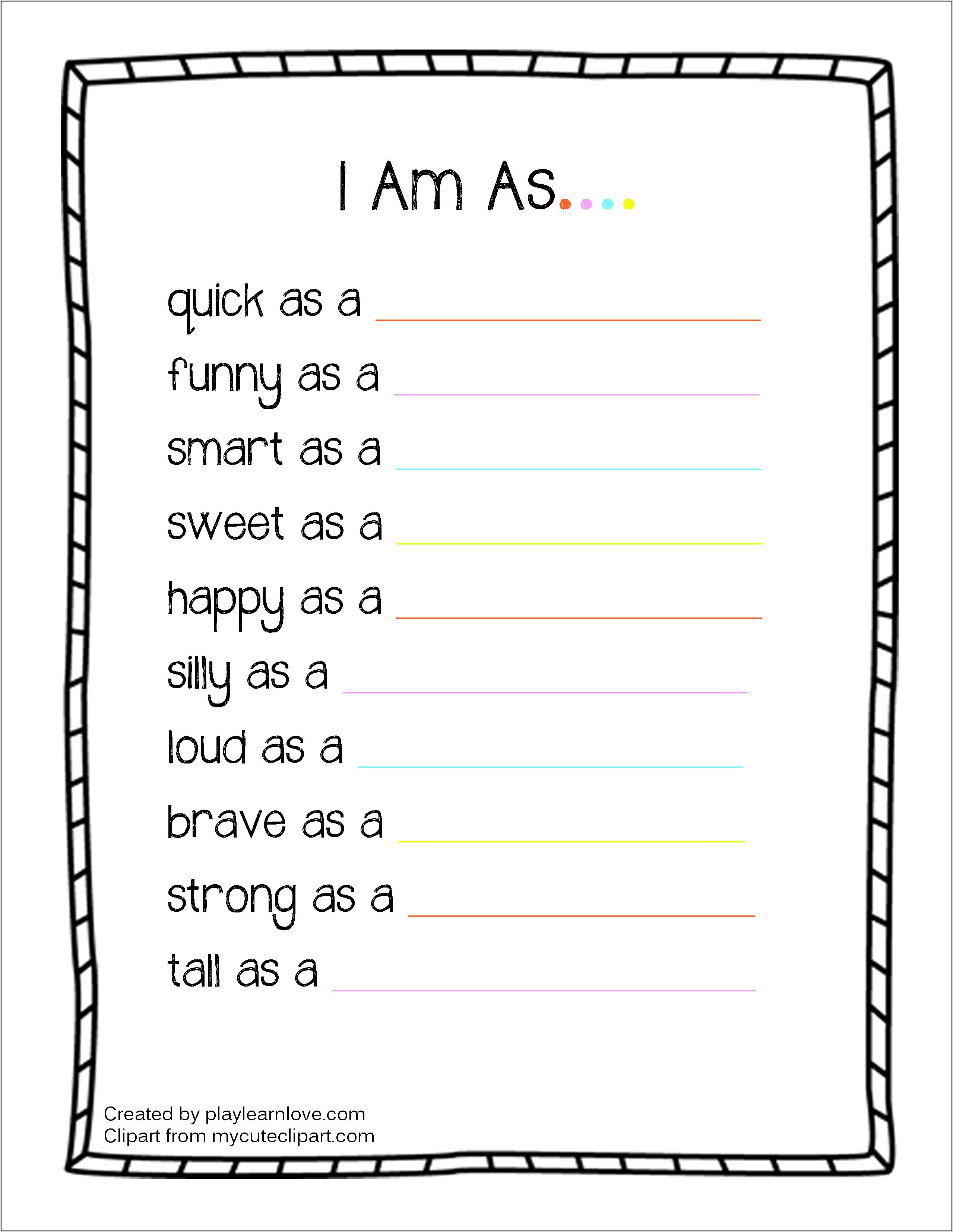 Preschool Worksheet On Myself