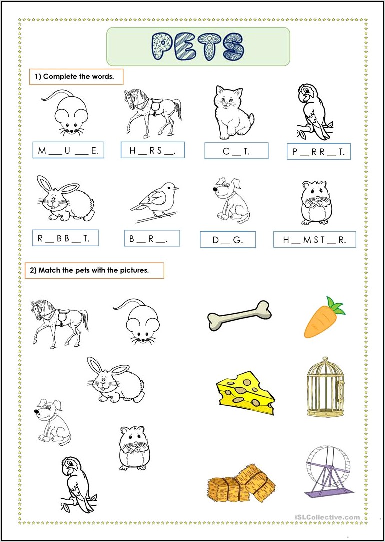 Preschool Worksheet On Pets