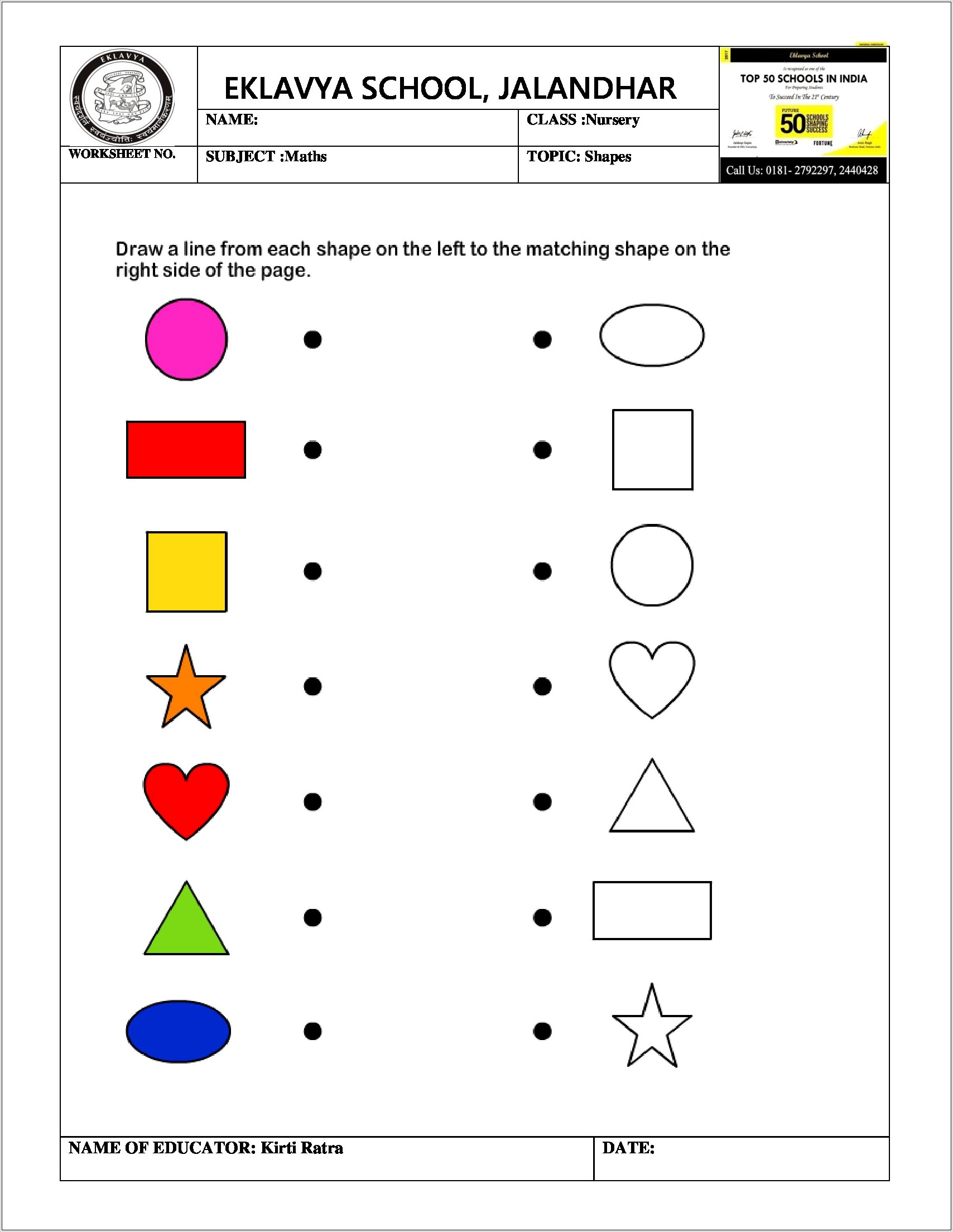 Preschool Worksheet On Shapes