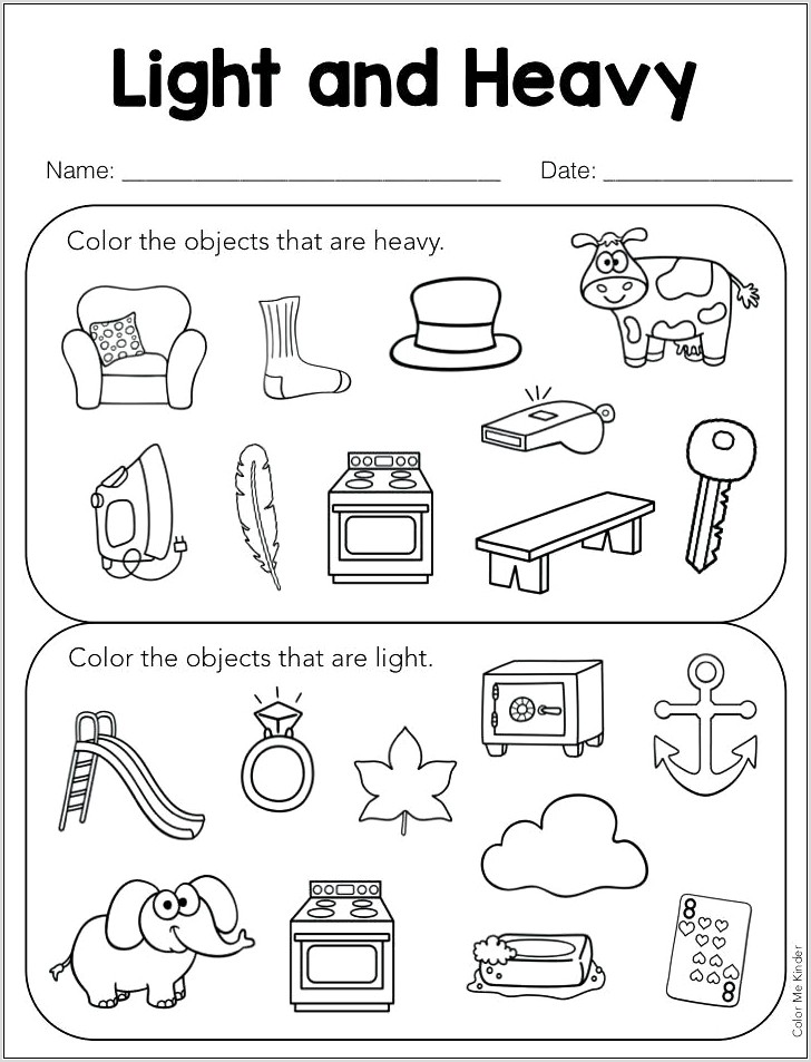 Preschool Worksheets Heavy Light