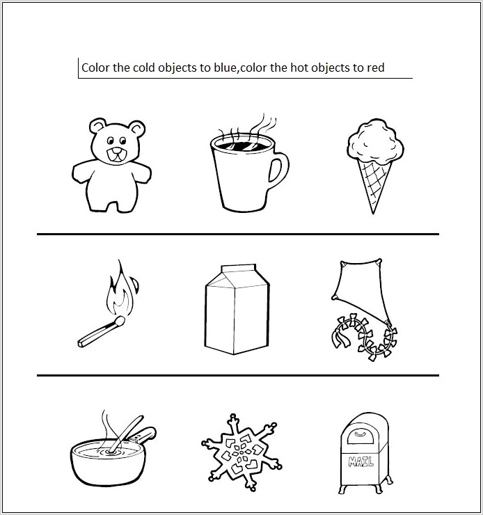 Preschool Worksheets Hot And Cold