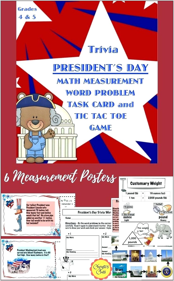 Presidents Day Math Word Problems