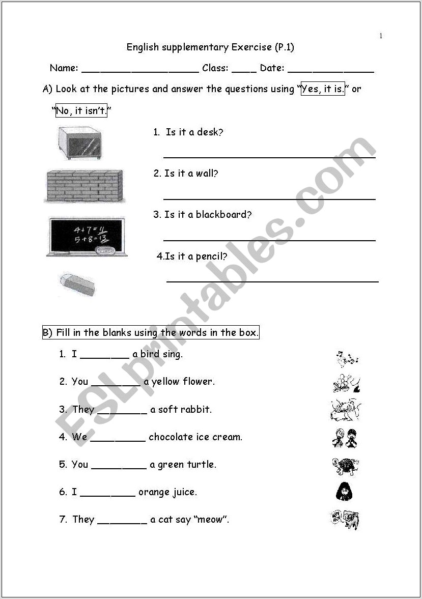 Primary School English Worksheet