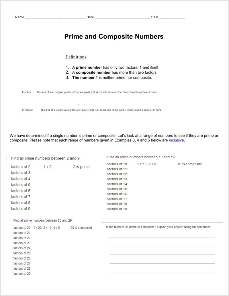 Prime And Composite Number Worksheet Pdf