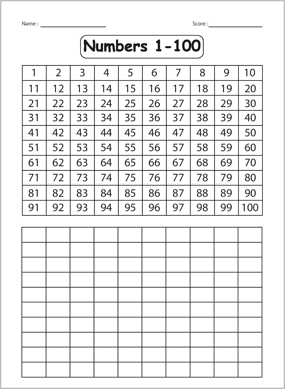 Prime Number Chart Worksheet