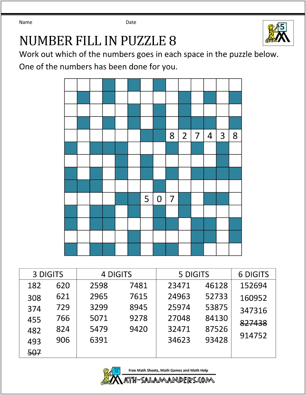 Prime Number Puzzle Worksheet