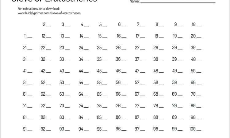 Prime Number Sieve Worksheet