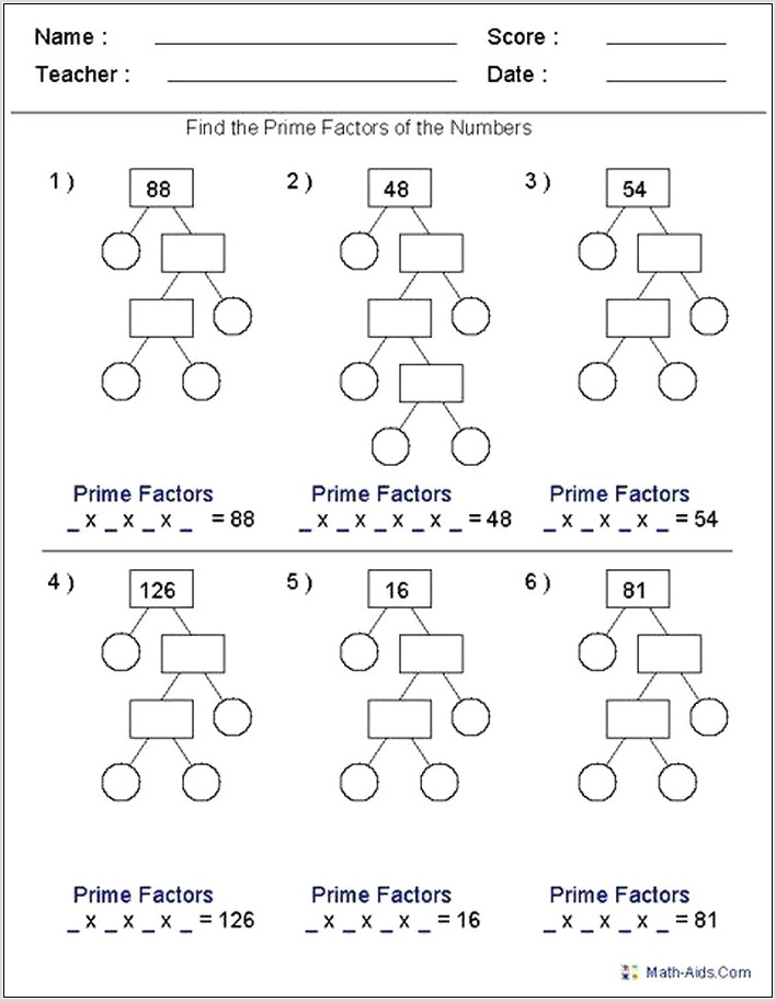 Prime Number Worksheets 5th Grade