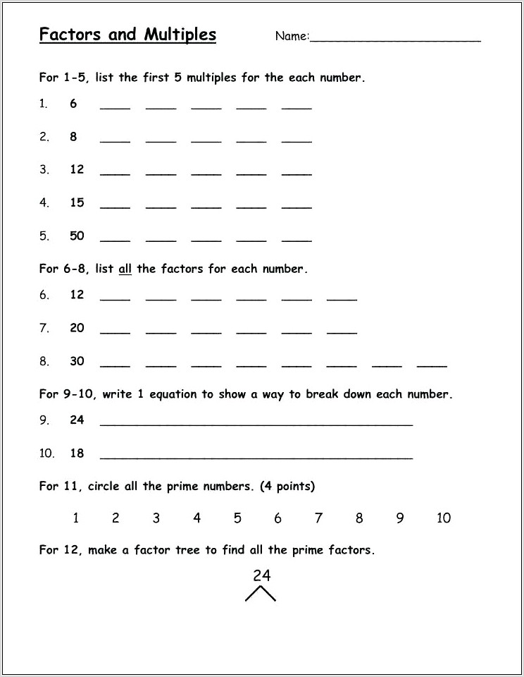 Prime Number Worksheets 7th Grade