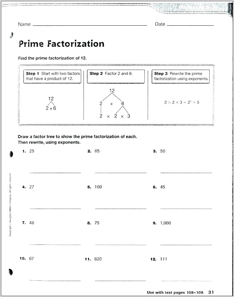 Prime Number Worksheets Grade 5