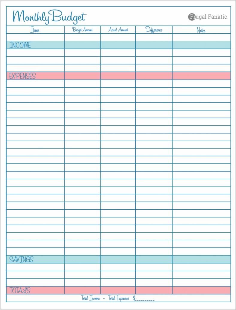 Printable Blank Budget Worksheet