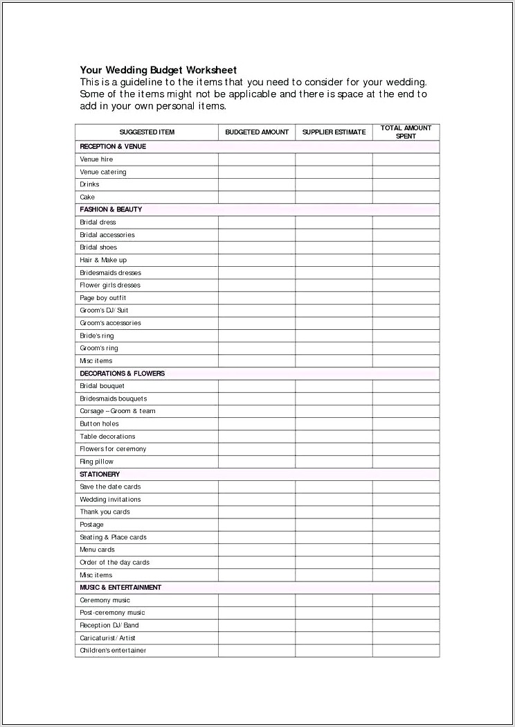 Printable Budget Worksheet Nz