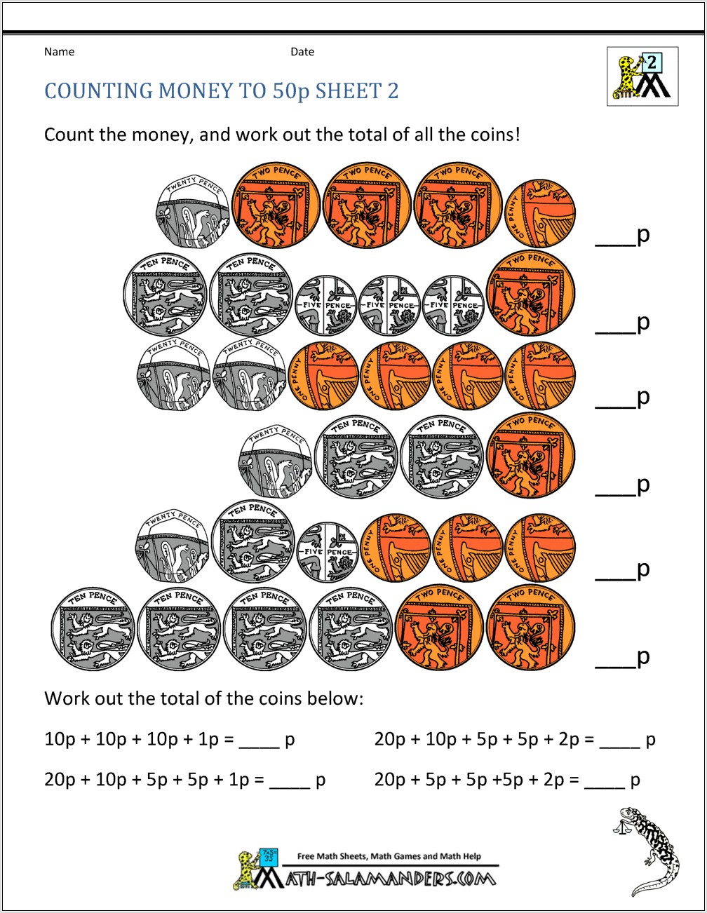 Printable Childrens Money Worksheets Uk