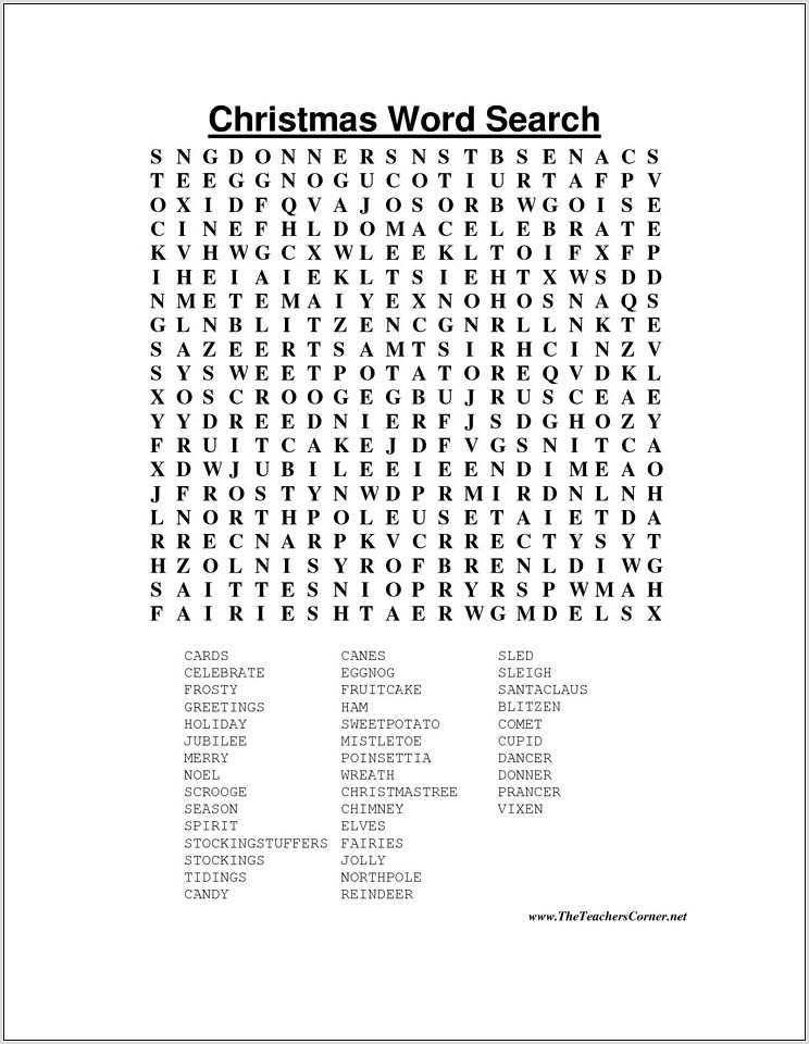 Printable Christmas Word Search Difficult