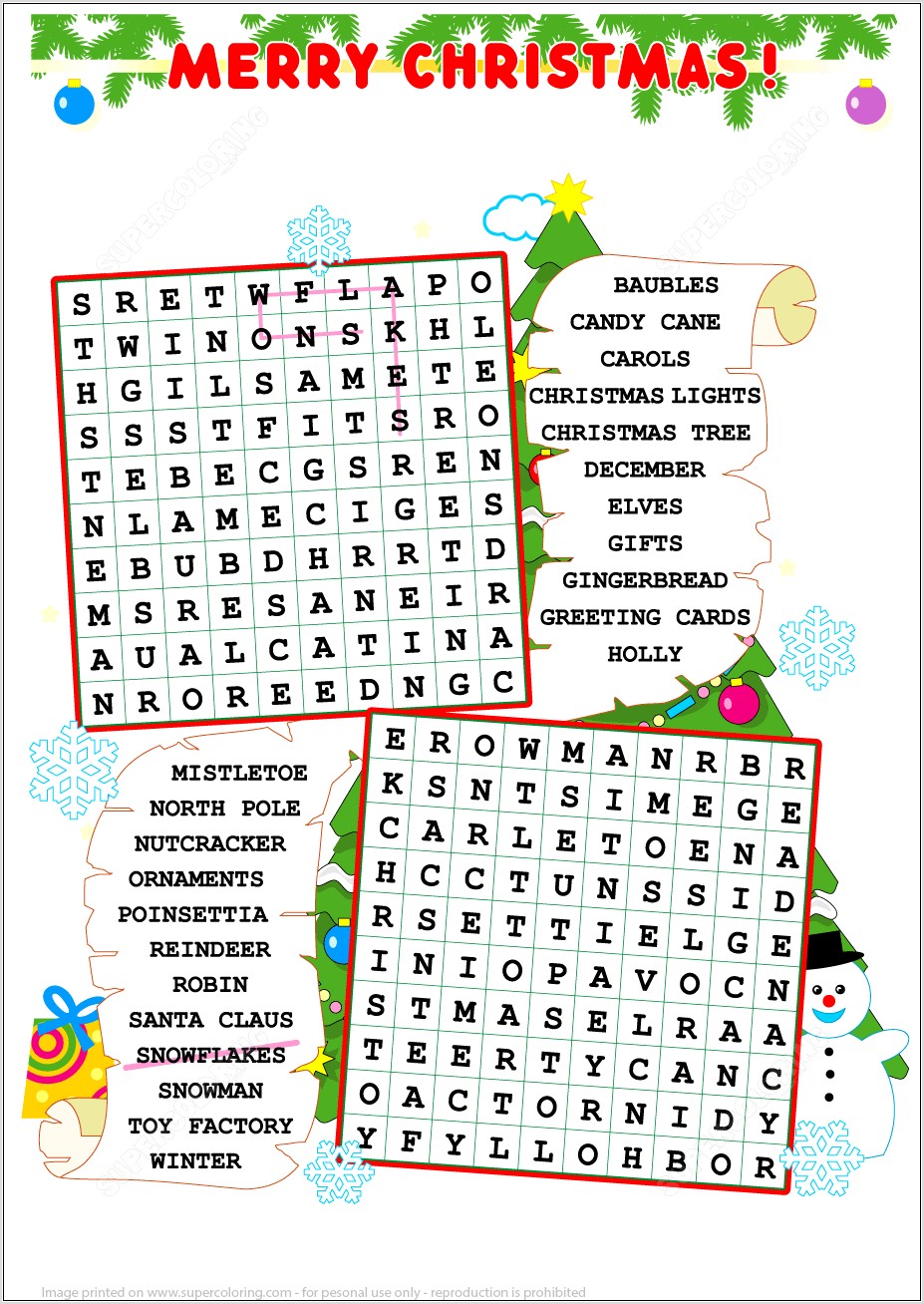 Printable Christmas Word Search Games